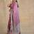 rose pink floral print golden zari border cotton silk saree with unstiched blouse piece