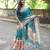 turquoise floral print golden zari border cotton silk saree with unstiched blouse piece