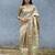 beige floral print golden zari border cotton silk saree with unstiched blouse piece