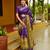 purple floral print golden zari border cotton silk saree with unstiched blouse piece