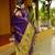 purple floral print golden zari border cotton silk saree with unstiched blouse piece