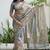 grey floral print golden zari border cotton silk saree with unstiched blouse piece