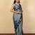 grey floral print chiffon saree with unstiched blouse piece