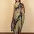 olive green floral print chiffon saree with unstiched blouse piece
