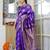 purple woven design golden zari border silk blend saree with unstiched blouse piece