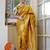mustard yellow woven design golden zari border silk blend saree with unstiched blouse piece