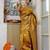 mustard yellow woven design golden zari border silk blend saree with unstiched blouse piece