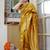 mustard yellow woven design golden zari border silk blend saree with unstiched blouse piece