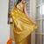 mustard yellow woven design golden zari border silk blend saree with unstiched blouse piece