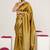 mustard yellow woven design golden zari border silk blend saree with unstiched blouse piece