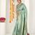 teal woven design golden zari border silk blend saree with unstiched blouse piece