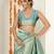 teal woven design golden zari border silk blend saree with unstiched blouse piece