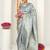 grey woven design golden zari border silk blend saree with unstiched blouse piece