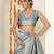 grey woven design golden zari border silk blend saree with unstiched blouse piece