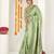 pista green woven design golden zari border silk blend saree with unstiched blouse piece