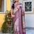 lavender ajrakh print zari golden border silk blend saree with unstiched blouse piece