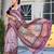 lavender ajrakh print zari golden border silk blend saree with unstiched blouse piece