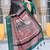 teal floral kalamkari print zari golden border silk blend saree with unstiched blouse piece