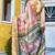 cream floral kalamkari print zari golden border silk blend saree with unstiched blouse piece