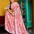 pink floral print zari woven border silk blend saree with unstiched blouse piece