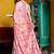 pink floral print zari woven border silk blend saree with unstiched blouse piece