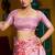 pink floral print zari woven border silk blend saree with unstiched blouse piece