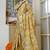 olive green floral print zari woven border silk blend saree with unstiched blouse piece