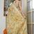 olive green floral print zari woven border silk blend saree with unstiched blouse piece