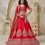 Red Wedding Raw silk Lehenga with Leaf Embroidery