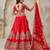 Red Wedding Raw silk Lehenga with Leaf Embroidery