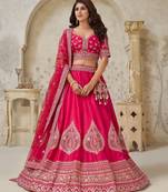 Pink Wedding Lehenga with Leaf Embroidery