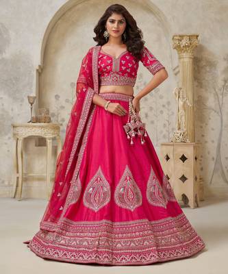 Pink Wedding Lehenga with Leaf Embroidery 2