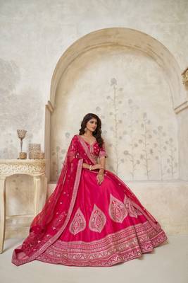 Pink Wedding Lehenga with Leaf Embroidery 3
