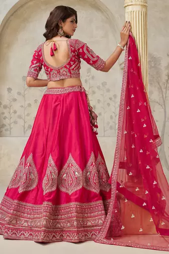 Pink Wedding Lehenga with Leaf Embroidery