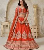Trendy Rust Wedding Lehenga with Leaf Embroidery