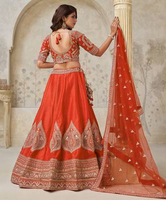 Trendy Rust Wedding Lehenga with Leaf Embroidery 4