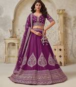 Wine Wedding Lehenga with Leaf Embroidery