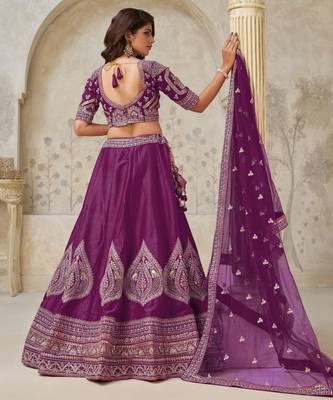 Wine Wedding Lehenga with Leaf Embroidery 4