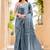 greyish blue sequins thread work sequins border organza saree with unstiched blouse piece