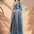 greyish blue sequins thread work sequins border organza saree with unstiched blouse piece