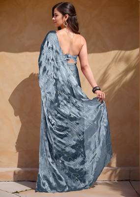 olive green sequins thread work sequins border organza saree with unstiched blouse piece 4