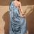 greyish blue sequins thread work sequins border organza saree with unstiched blouse piece