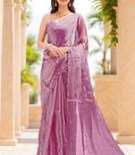 magenta sequins thread work sequins border organza saree with unstiched blouse piece