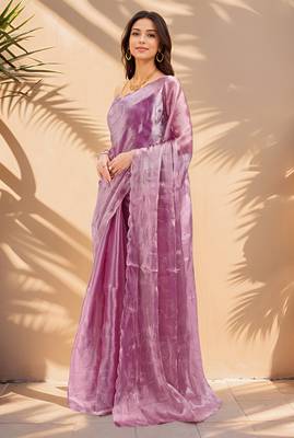 magenta sequins thread work sequins border organza saree with unstiched blouse piece 3