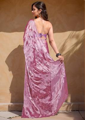 magenta sequins thread work sequins border organza saree with unstiched blouse piece 4