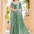 bottle green sequins thread work sequins border organza saree with unstiched blouse piece