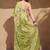 olive green sequins thread work sequins border organza saree with unstiched blouse piece