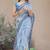 blue abstract print zari border cotton blend saree with unstiched blouse piece