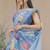 blue abstract print zari border cotton blend saree with unstiched blouse piece