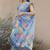 blue abstract print zari border cotton blend saree with unstiched blouse piece